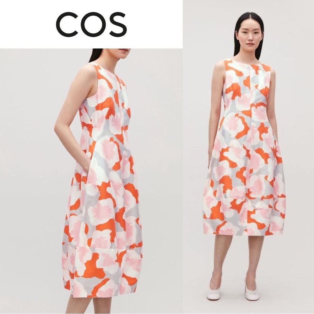 COS Sleeveless Midi Dress in Orange, Pink and White Floral Print